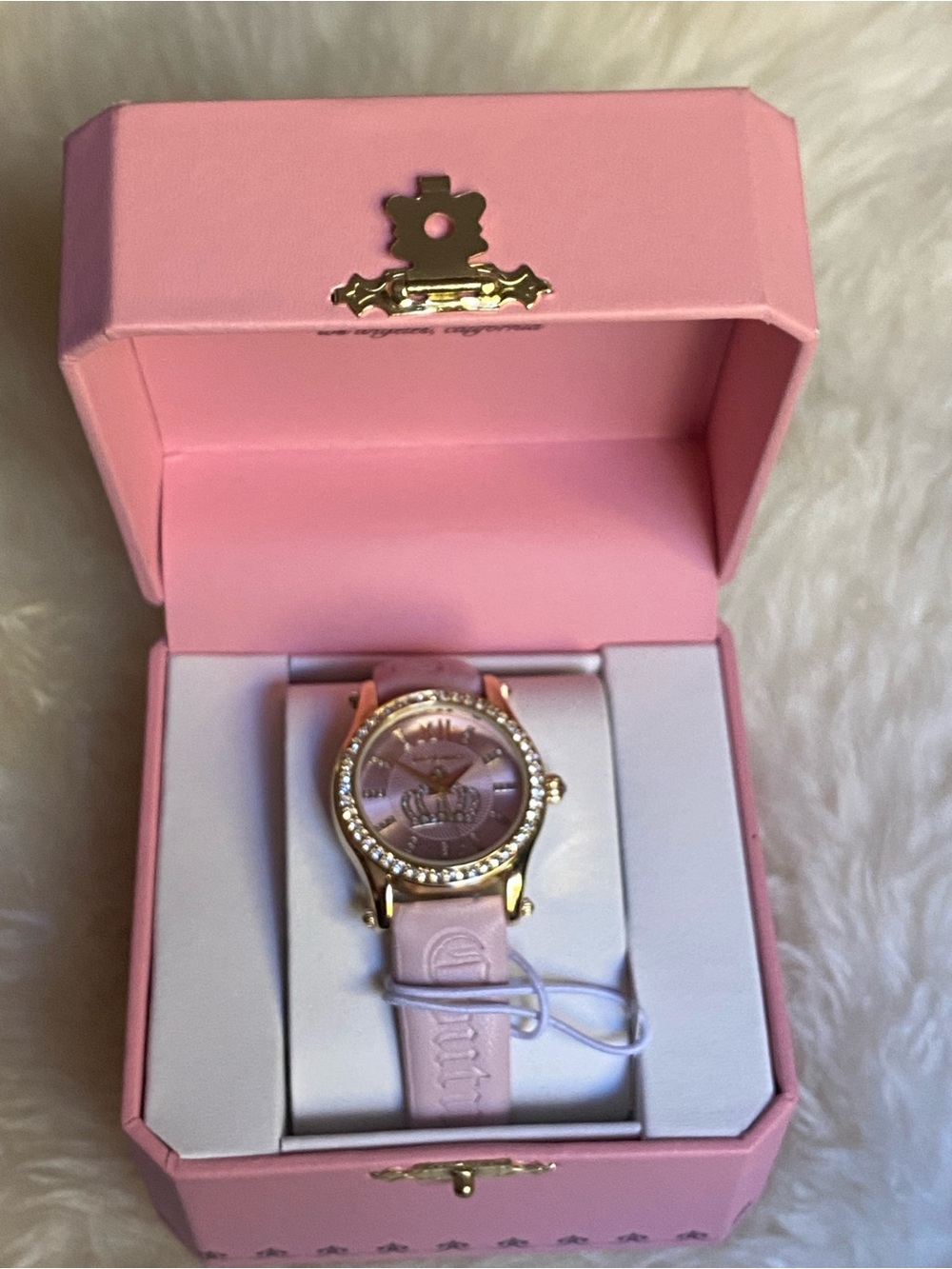 Juicy Couture Pink Crown Rhinestone bezel Watch NIB